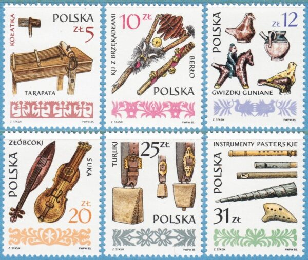 POLEN 1985 M2979-84** gamla musikinstrument (II) 6 kpl