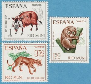 RIO MUNI 1967 M80-2** penselsvin – potto – afrikansk guldkatt 3 kpl