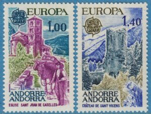 ANDORRA (FR) 1977 M282-3** Europa Cept – kyrka – borgruin 2 kpl