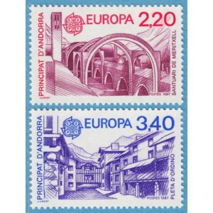 ANDORRA (FR) 1987 M379-80** Europa Cept – kyrka – vintersportcentrum 2 kpl