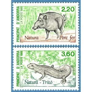 ANDORRA (FR) 1989 M403-4** vildsvin – pyrenesisk bergsalamander – 2 kpl