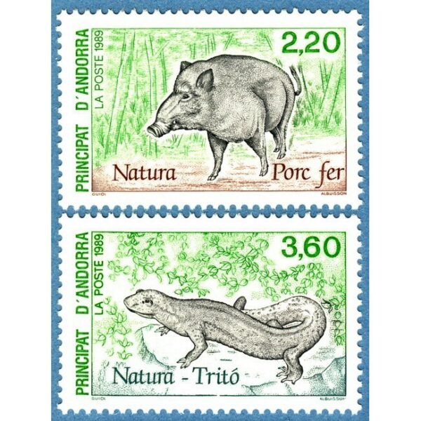 ANDORRA (FR) 1989 M403-4** vildsvin - pyrenesisk bergsalamander - 2 kpl
