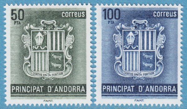 ANDORRA (SP) 1982 M157-8** Andorras vapen 2 kpl bl.a två kor från Béarn .