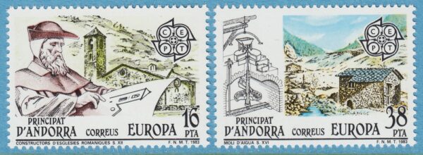 ANDORRA (SP) 1983 M165-6** Europa Cept - kyrka - vattenkvarn 2 kpl