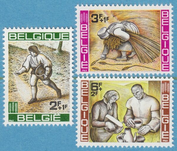 BELGIEN 1963 M1303-5** kampen mot hunger - konst av Pieter Bruegel & Anto Carte 3 kpl