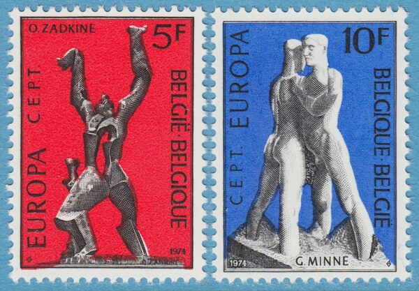 BELGIEN 1974 M1766-7** Europa Cept - skulpturer av Ossip Zadkine - Georges Minne .