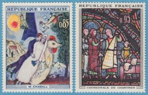 FRANKRIKE 1963 M1452-3** konst: Chagal – glasfönster i katedralen i Chartres 2 kpl