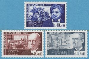 FRANKRIKE 1970 M1707-9** Alexandre Dumas – Edouard Branly – Maurice De Broglie 3 kpl