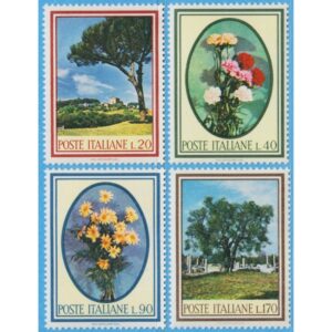 ITALIEN 1966 M1206-9** pinjeträd – blommor – olivträd 4 kpl