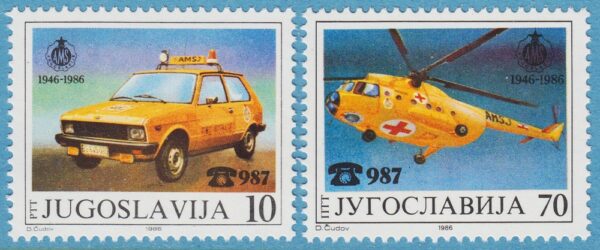 JUGOSLAVIEN 1986 M2146-7** bil - helikopter 2 kpl