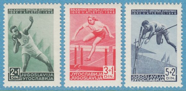 JUGOSLAVIEN 1948 M557-9** kulstötning häcklöpning stavhopp 3 kpl