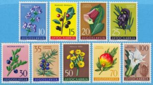 JUGOSLAVIEN 1959 M882-90** blommor  9 kpl