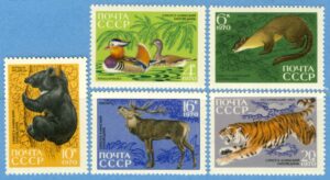 SOVJETUNIONEN 1970 M3787-91** däggdjur fåglar 5 kpl