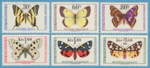 TJECKOSLOVAKIEN 1966 M1620-5** fjärilar 6 kpl