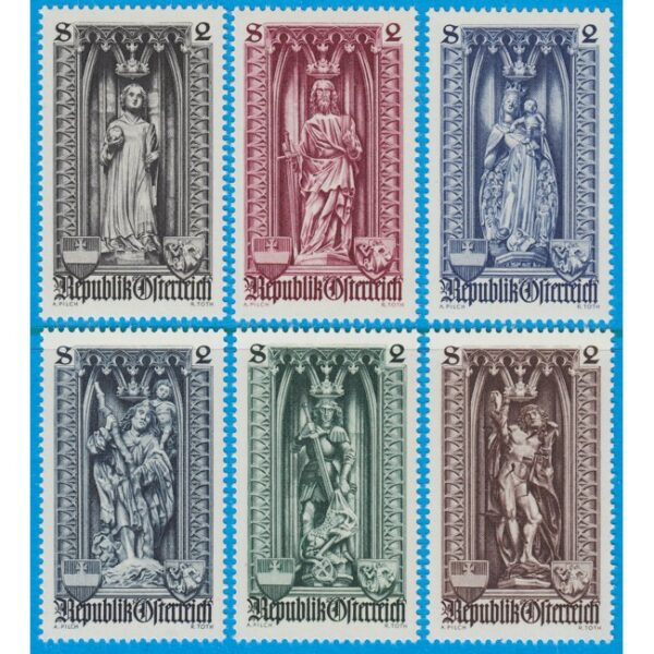 ÖSTERRIKE 1969 M1284-9** statyer i Stefansdomen i Wien 6 kpl