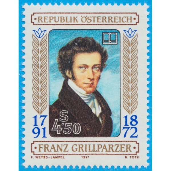 ÖSTERRIKE 1991 M2013** Franz Grillparzer - författare 1 kpl
