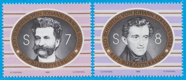 ÖSTERRIKE 1999 M2285-6** Johann Strauss dy & dä - kompositörer 2 kpl