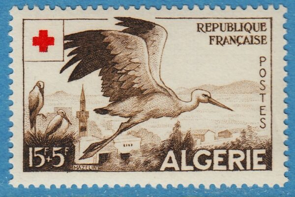 ALGERIET 1957 M366** vit stork - enda fågel i serien