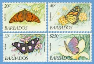 BARBADOS 1983 M575-8** fjärilar 4 kpl