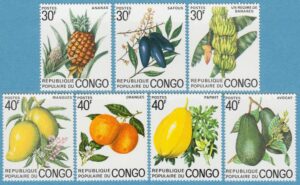 KONGO (ex F) 1974 M426-32**  ananas safou bananer mango apelsiner papaya avokado 7 kpl