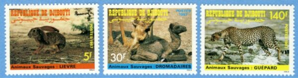 DJIBOUTI 1987 M491-3** hare dromedar gepard 3 kpl