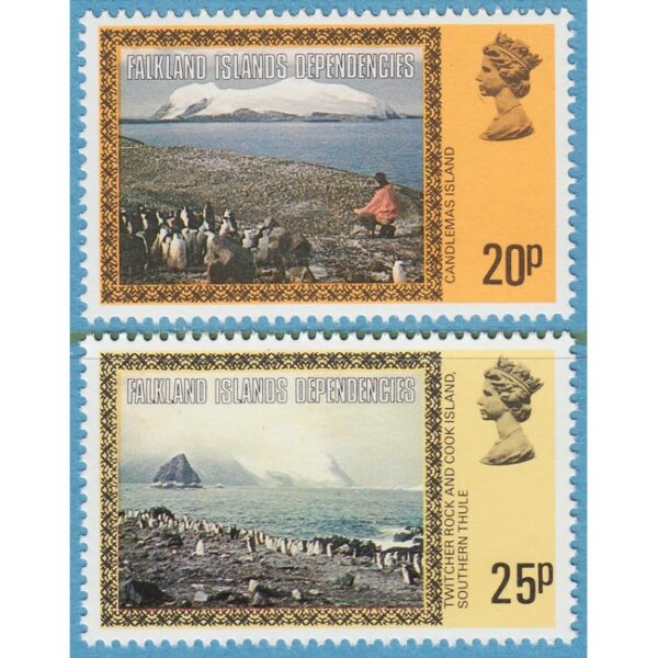 FALKLAND ISLANDS DEPENDENCIES 1980 M88-9 I** hakremspingviner 2 st - enda i serien med fåglar