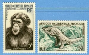 FRANSKA VÄSTAFRIKA 1955 M71-2** chimpans myrkott 2 kpl