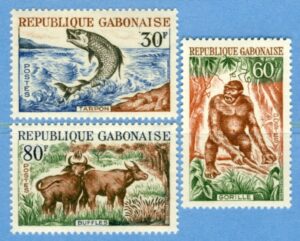GABON 1964 M199-01** buffel gorilla fisk 3 kpl