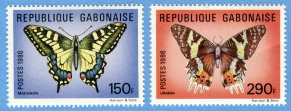 GABON 1986 M969-70** fjärilar 2 kpl