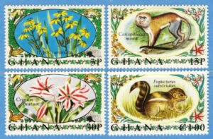 GHANA 1972 M468-71A** blommor däggdjur 4 kpl