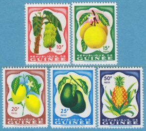 GUINEA 1959 M16-20** bananer pompelmus citroner mangos ananas  5 kpl