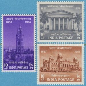 INDIEN 1957 M279-81** universitet i Bombay – Calcutta – Madras 3 kpl