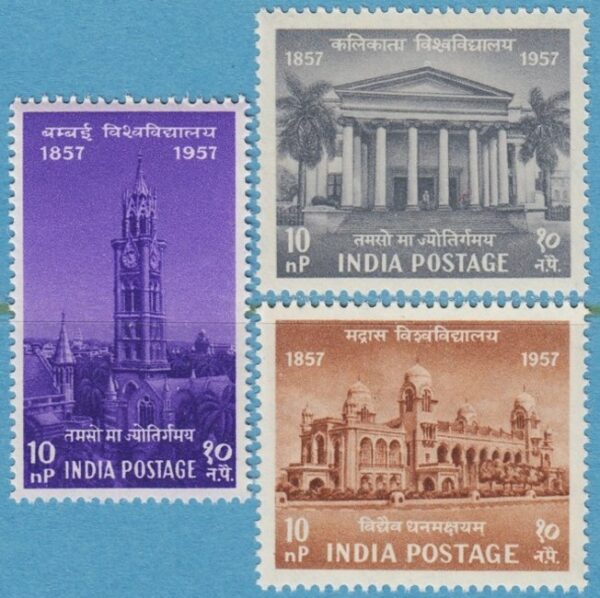 INDIEN 1957 M279-81** universitet i Bombay - Calcutta - Madras 3 kpl