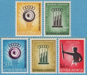 INDONESIEN 1960 M258-62** ungdomskongress med musikinstrument på 20 & 75S 5 kpl