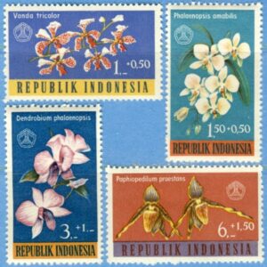 INDONESIEN 1962 M376-9** orkidéer 4 kpl