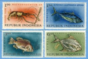 INDONESIEN 1963 M392-5** fiskar 4 kpl