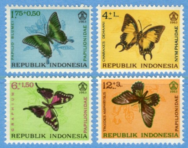 INDONESIEN 1963 M421-4** fjärilar  kpl