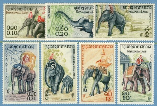 LAOS 1958 M74-80** elefanter 7 kpl