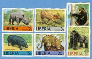 LIBERIA 1976 M1006-12** däggdjur 6 kpl + block