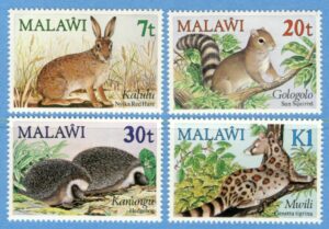 MALAWI 1984 M424-7** hare Gambiansk solekorre igelkott storfläckig genett 4 kpl