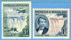 RHODESIA & NYASALAND 1955 M17-8** Viktoriafallen 2 kpl