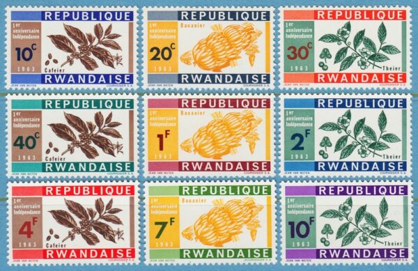 RWANDA 1963 M27-35** kaffe bananer te 9 kpl