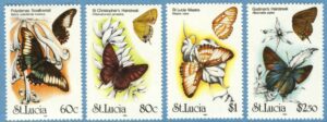 ST LUCIA 1991 M991-4** fjärilar 4 kpl