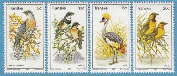 TRANSKEI 1980 M75-8** rödbröstad gök - Kapbatis - svart krontrana - glasögonvävare 4 kpl