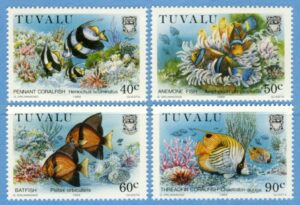 TUVALU 1989 M545-8** koraller fiskar 4 kpl