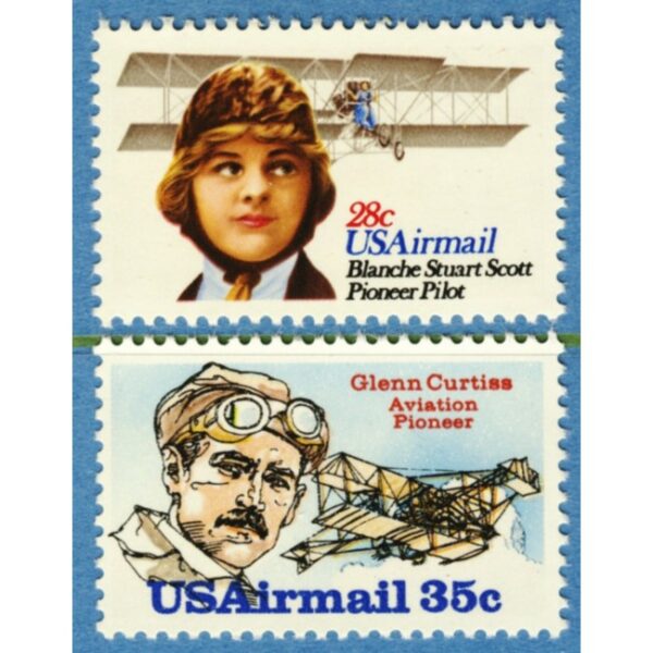 USA 1980 M1453-4** Blanche Stuart Scott - Glenn Curtiss - flygpionjärer 2 kpl