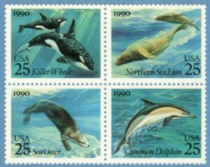 USA 1990 M2107-10** späckhuggare – Stellers sjölejon – havsutter – delfin 4 kpl