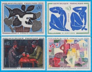 FRANKRIKE 1961 M1372-5** konst av Braque – Matisse – Cezanne – Fresnaye 4 kpl