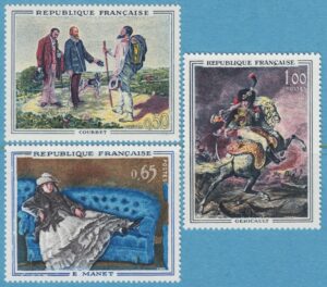 FRANKRIKE 1962 M1415-7** konst av Courbet – Manet – Gericault 3 kpl