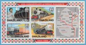 SWAZILAND 1984 M466-9 BL 11** järnväg 4 kpl i block